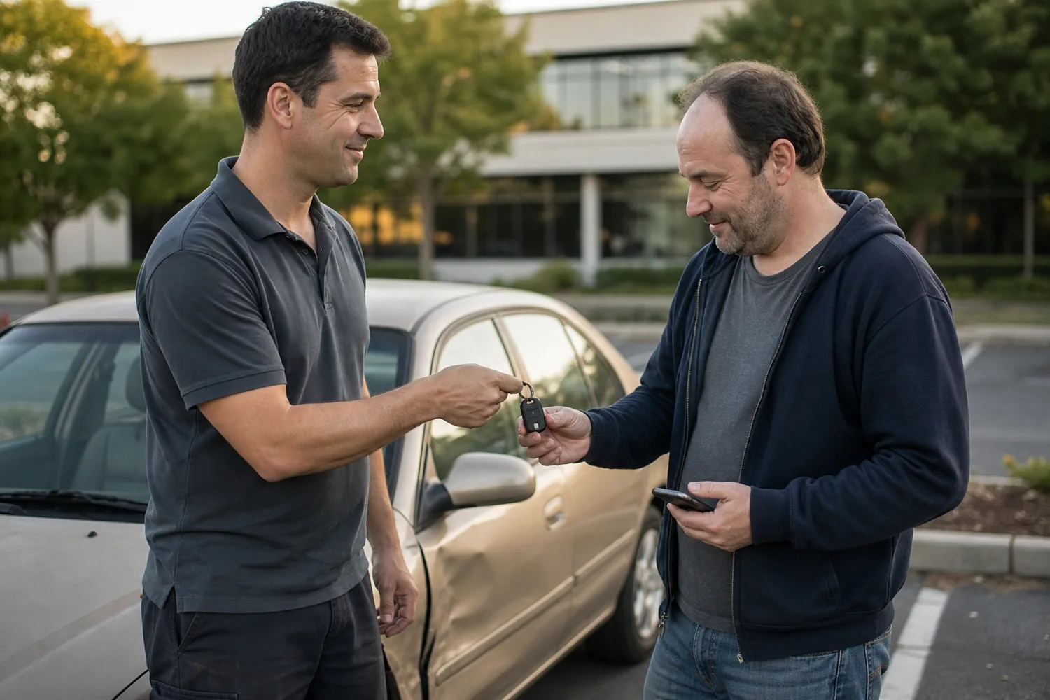 Handing keys back to a customer in Aurora