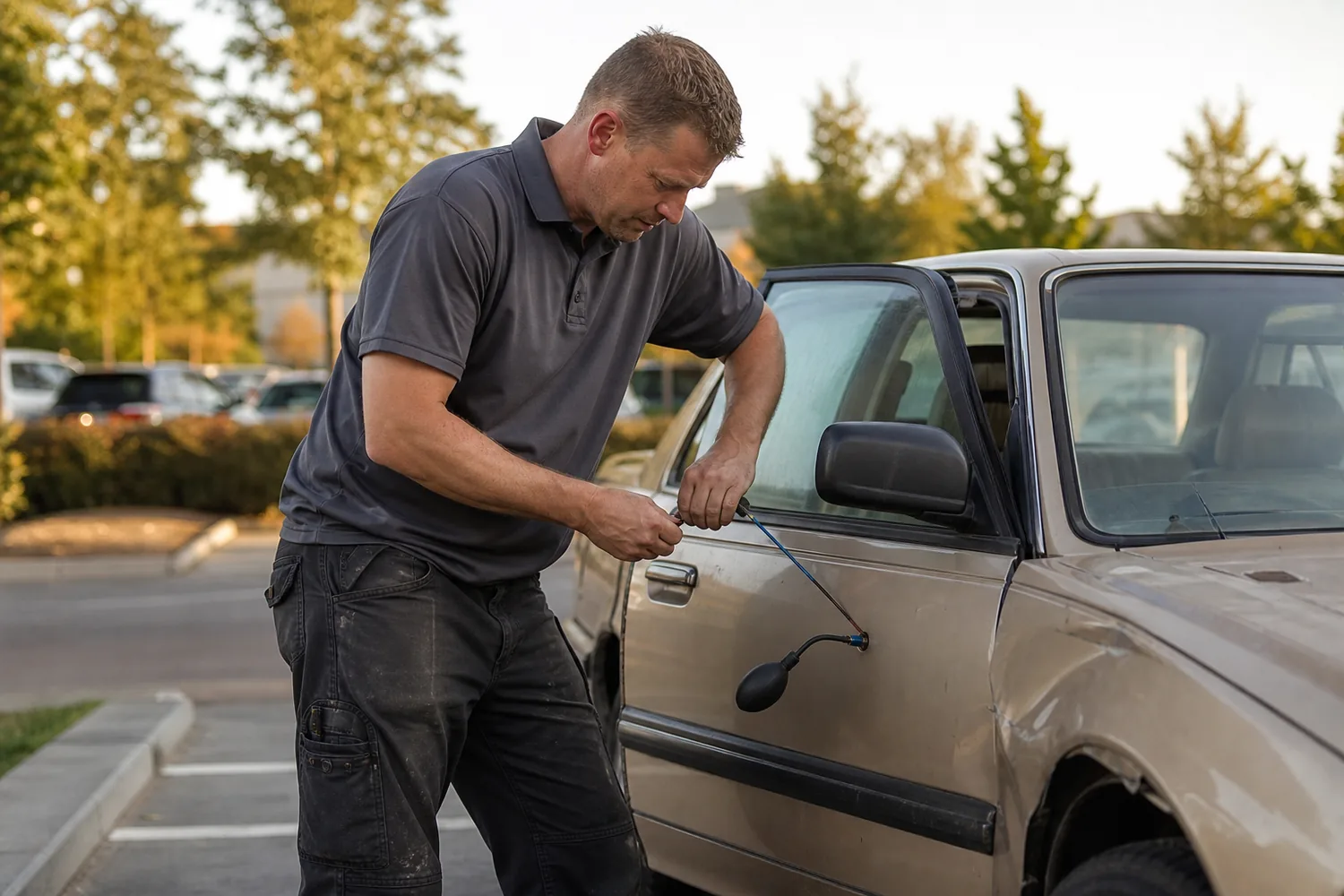 Technician opening a car door in Aurora